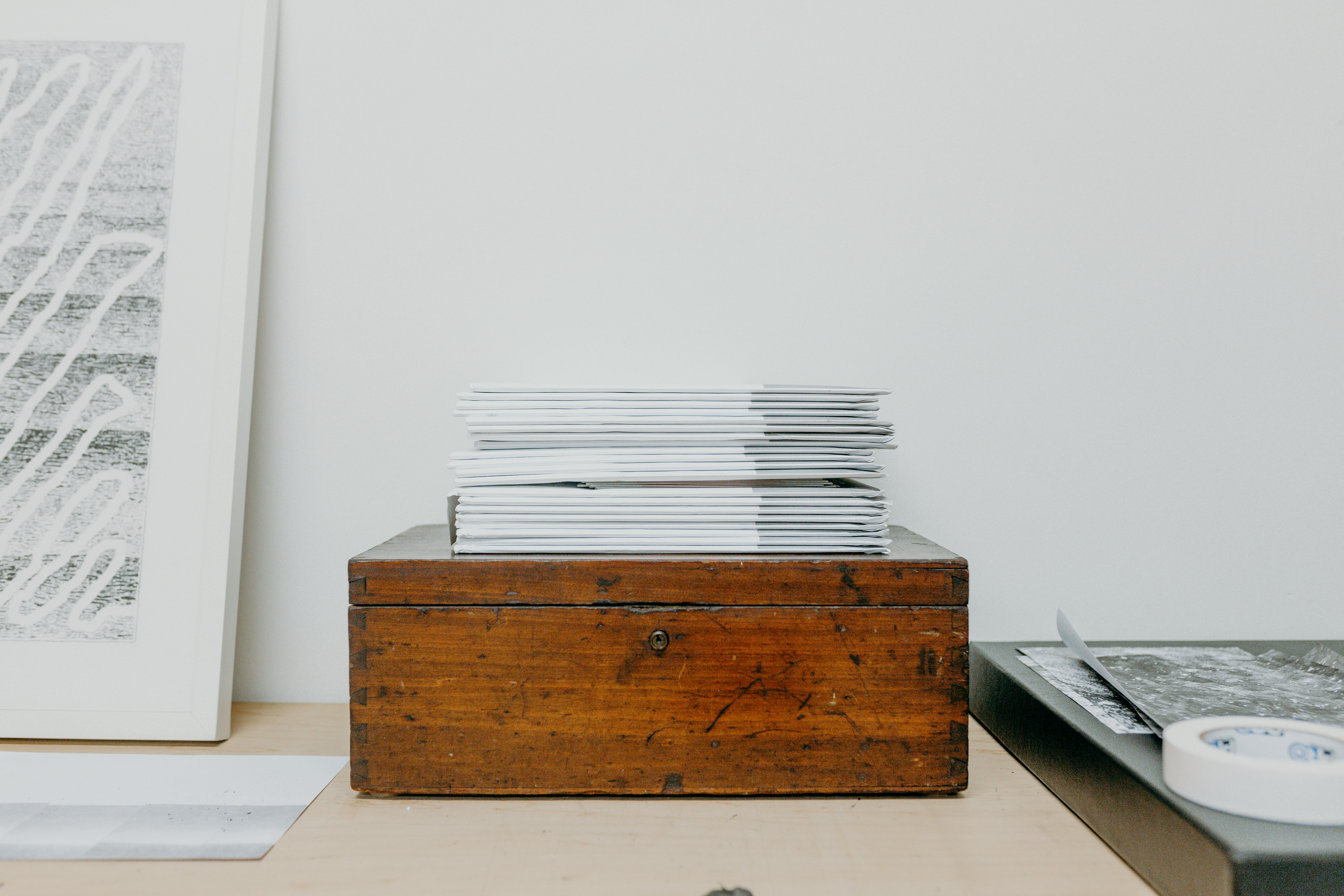 A wooden box on a table. ﻿