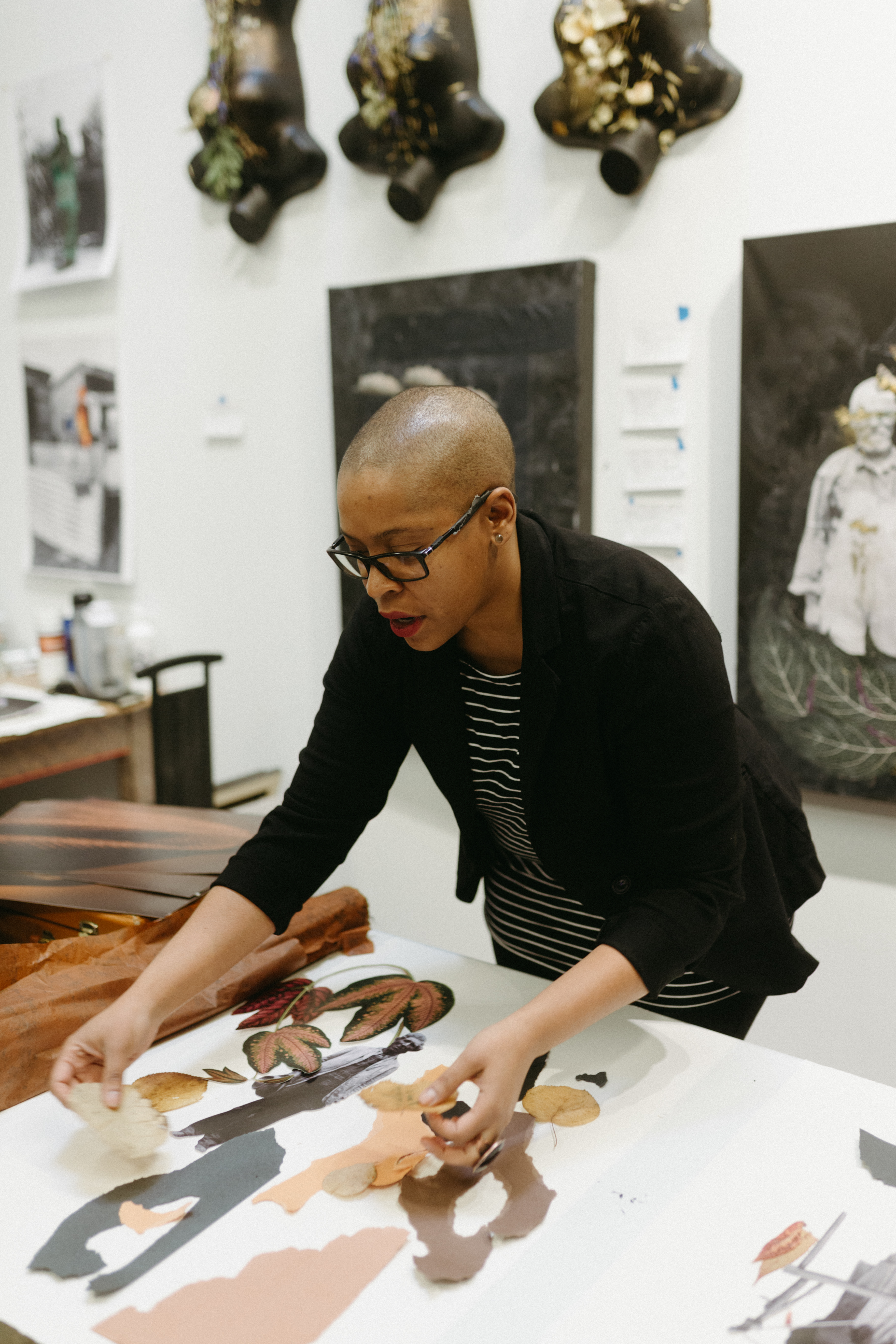 Anthony working on collage in studio